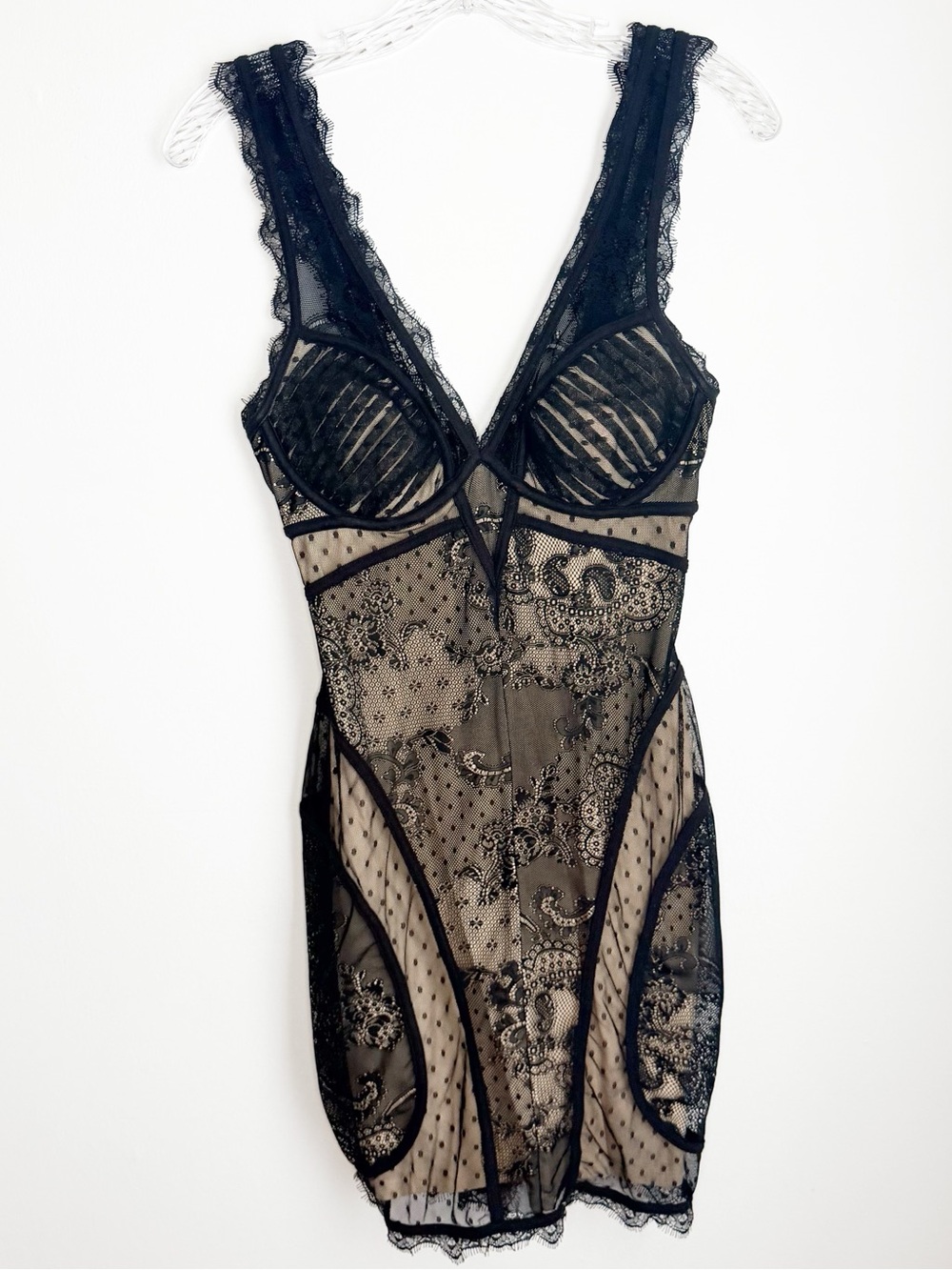 bebe Black Sheer Lace Bodyslip Chemise